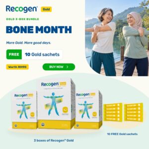 Bone Month Recogen Gold: 3 boxes + 10 FREE Gold sachets, worth RM90